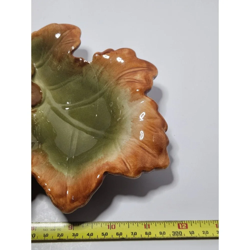 Vintage Majolica Style Ceramic Oak Leaf Acorn 3 Section Relish Dish Fall Tray